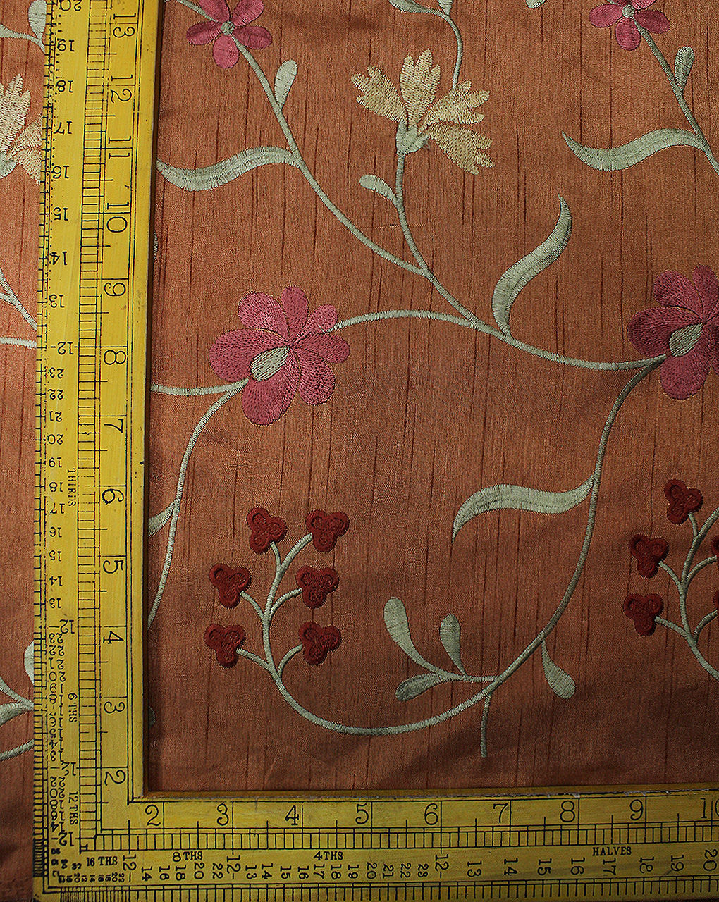 Light Brown Floral Design Polyester Dupion Embroidered Fabric