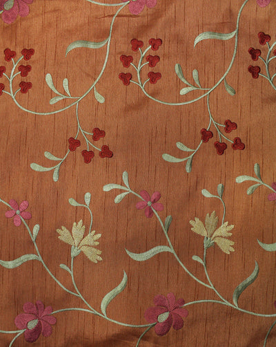 Light Brown Floral Design Polyester Dupion Embroidered Fabric