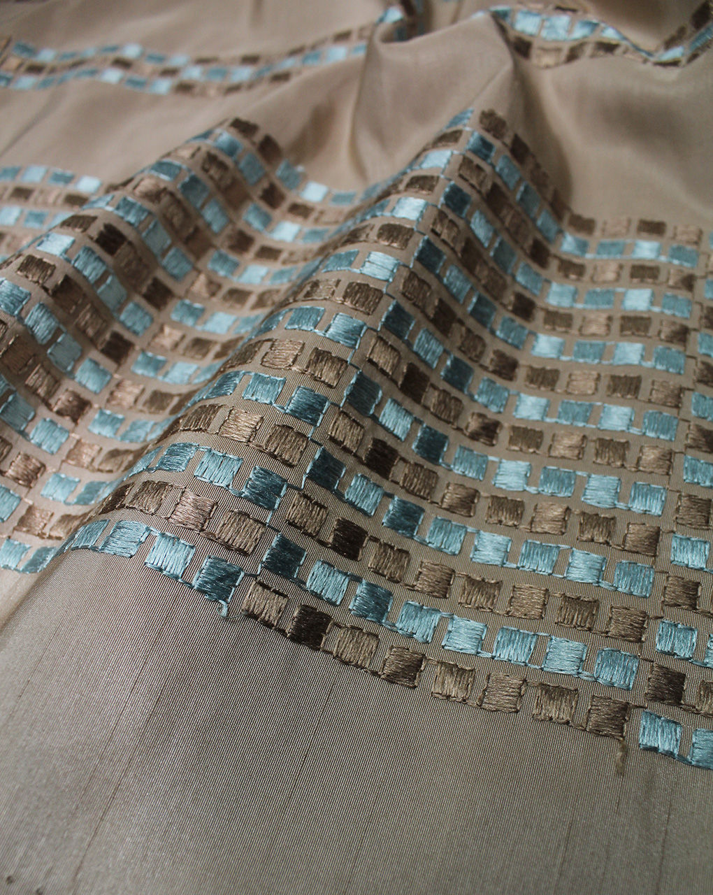 Polyester Dupion Embroidered Fabric