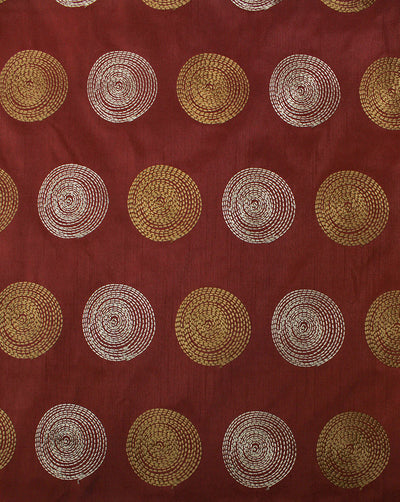 Burgundy Circle Design Polyester Dupion Embroidered Fabric