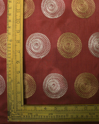 Burgundy Circle Design Polyester Dupion Embroidered Fabric