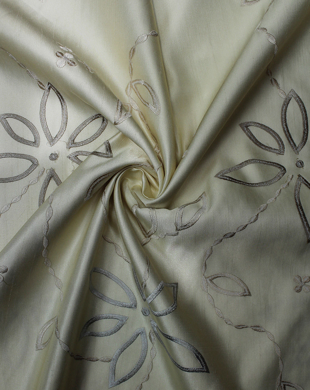 Cream Floral Design Polyester Dupion Embroidered Fabric