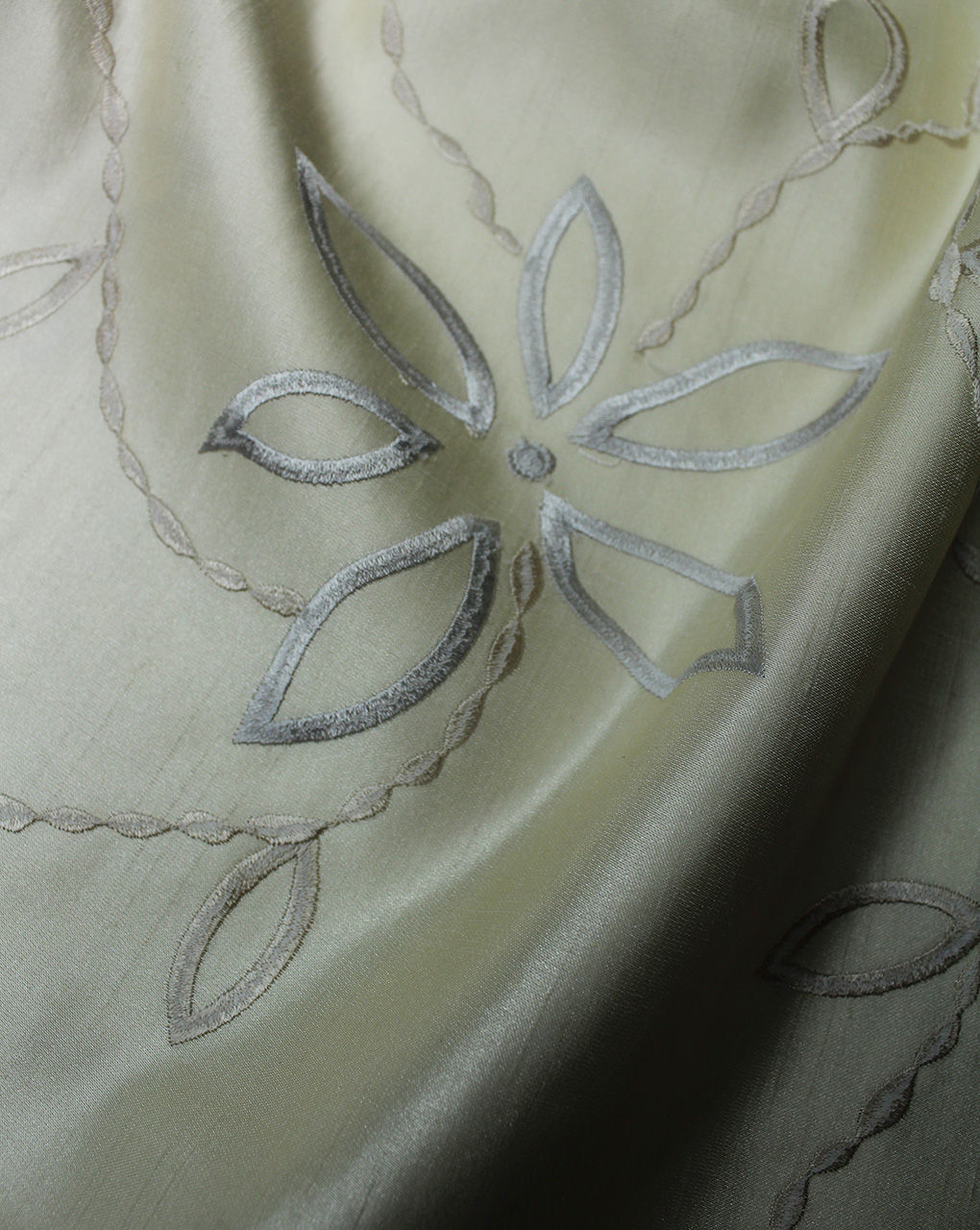 Cream Floral Design Polyester Dupion Embroidered Fabric