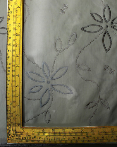 Cream Floral Design Polyester Dupion Embroidered Fabric