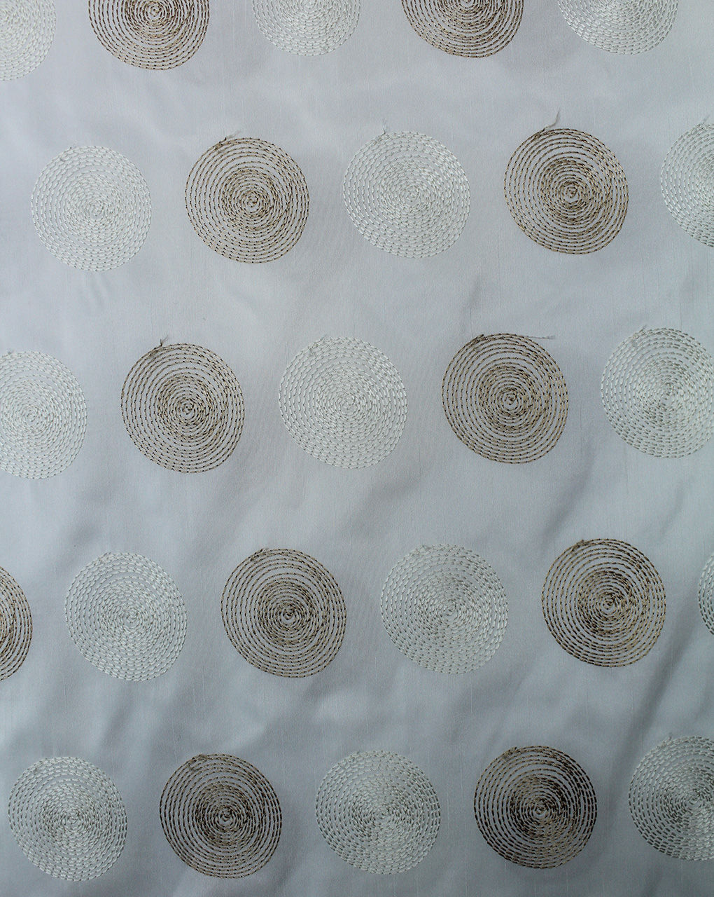 White Circle Design Polyester Dupion Embroidered Fabric