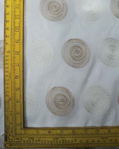 White Circle Design Polyester Dupion Embroidered Fabric