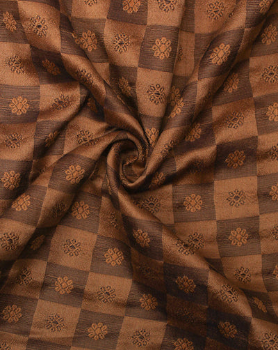 Light Brown Abstract Design Polyester Dupion Embroidery Fabric