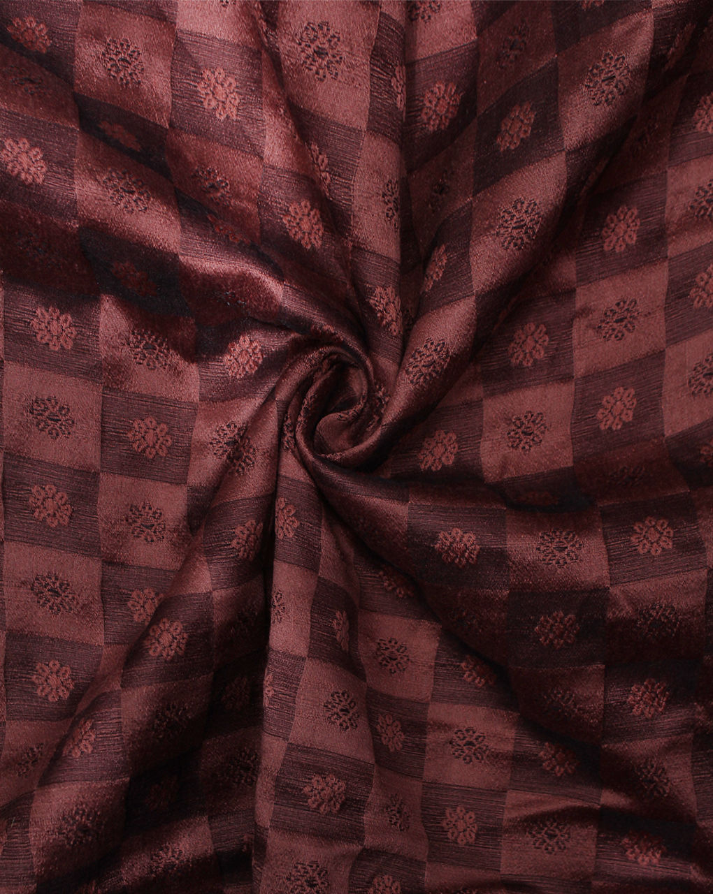 Burgundy Floral Design Polyester Dupion Embroidery Fabric