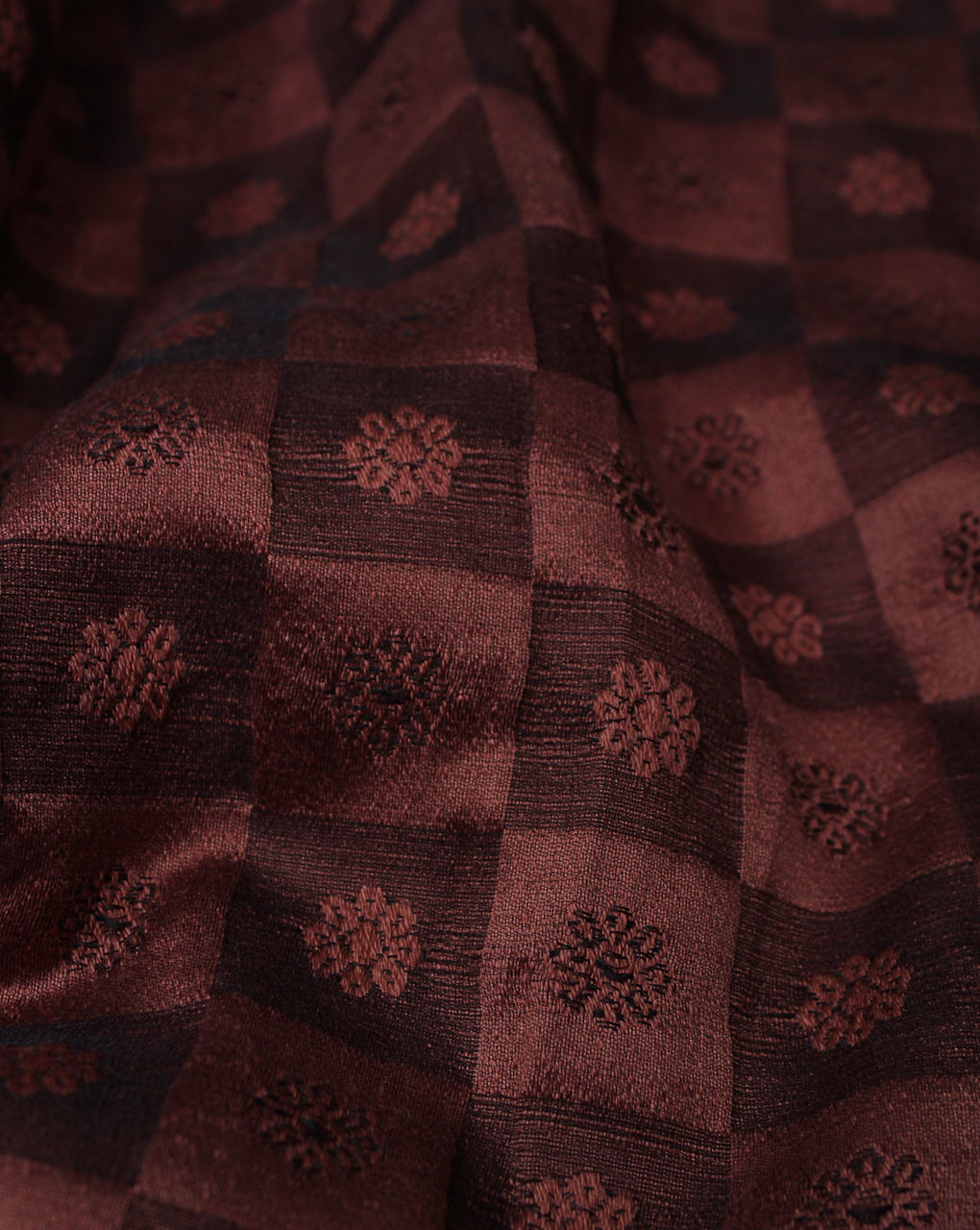 Burgundy Floral Design Polyester Dupion Embroidery Fabric