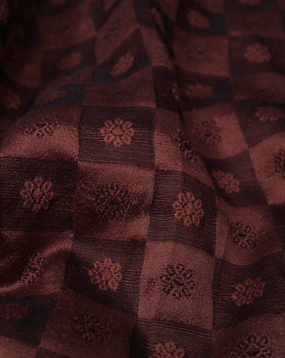 Burgundy Floral Design Polyester Dupion Embroidery Fabric