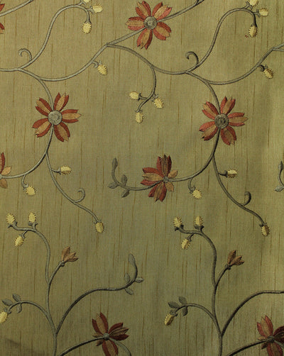 Golden Floral Design Polyester Dupion Embroidery Fabric