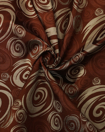 Brown Abstract Design Polyester Dupion Jacquard Fabric