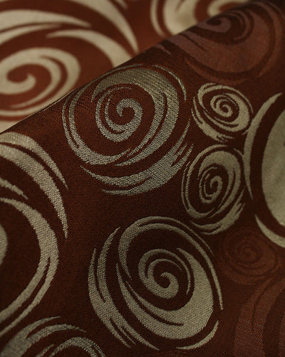 Brown Abstract Design Polyester Dupion Jacquard Fabric