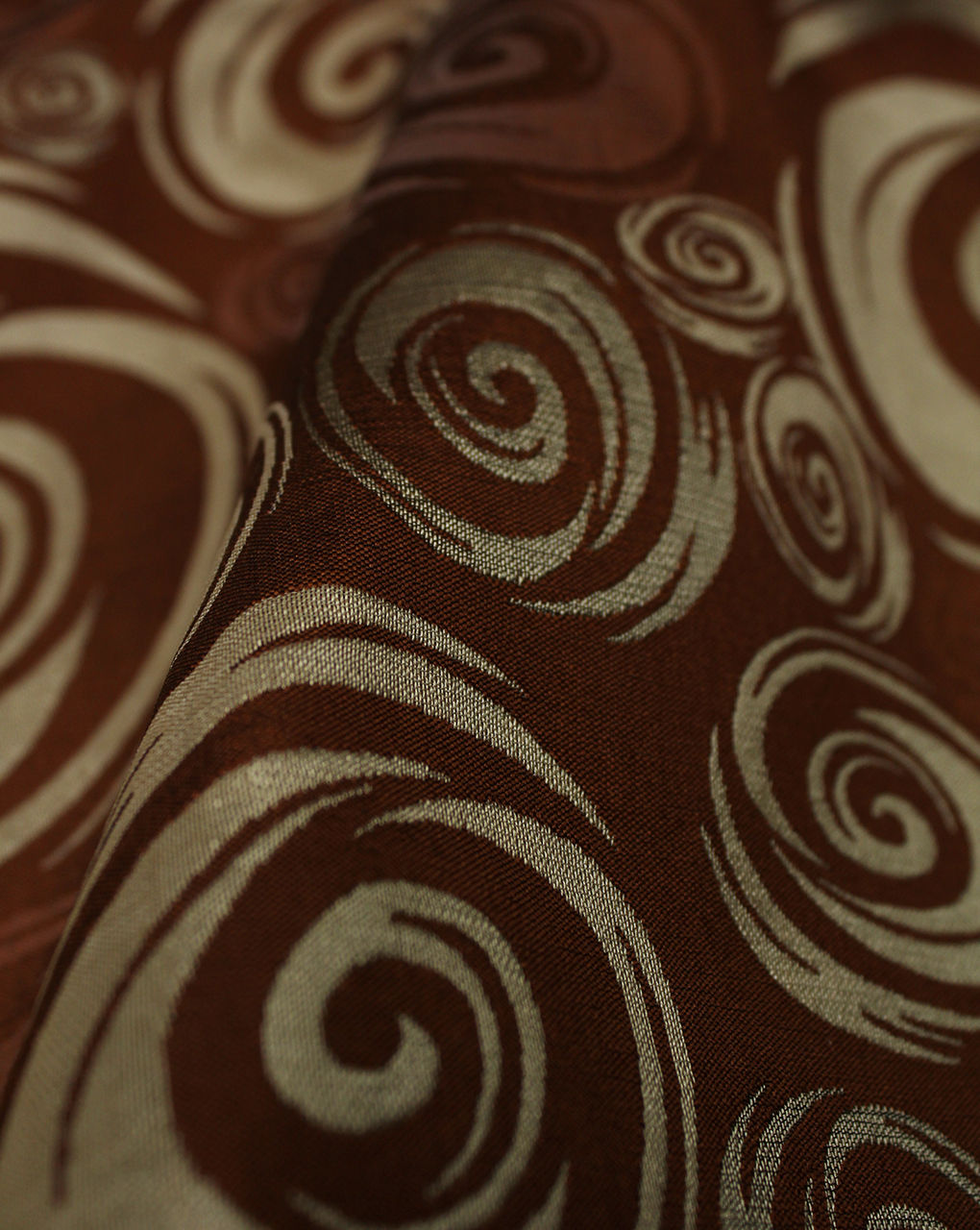 Brown Abstract Design Polyester Dupion Jacquard Fabric