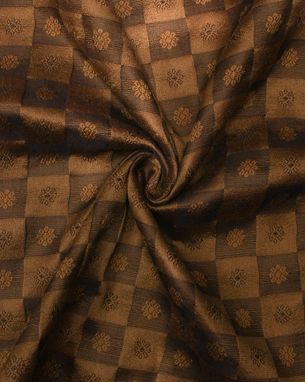 Brown Floral Design Polyester Dupion Embroidery Fabric