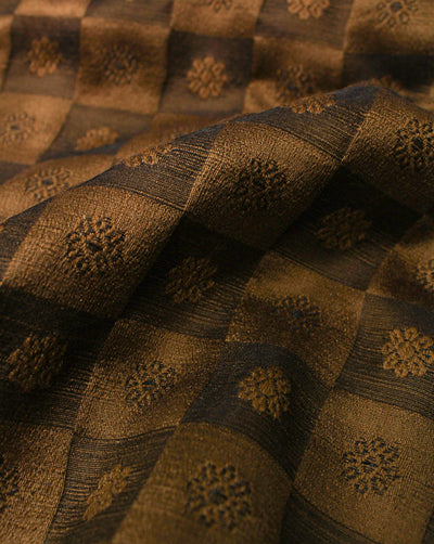 Brown Floral Design Polyester Dupion Embroidery Fabric