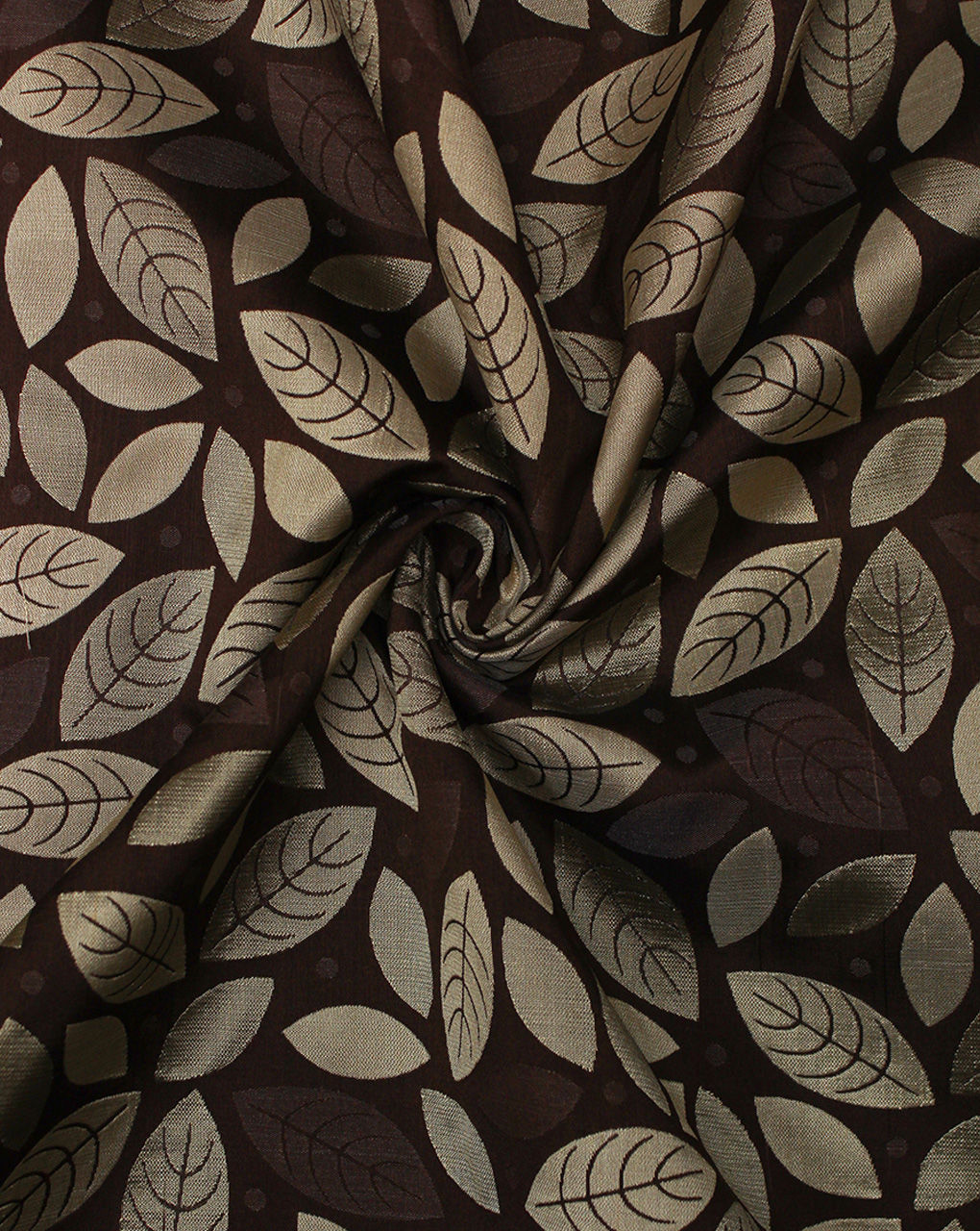 Brown Leaf Design Polyester Dupion Jacquard Fabric