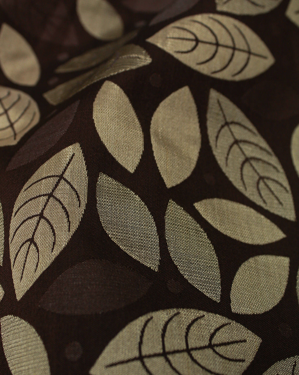 Brown Leaf Design Polyester Dupion Jacquard Fabric