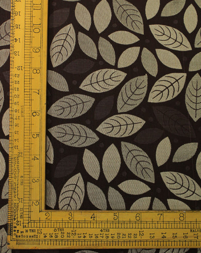 Brown Leaf Design Polyester Dupion Jacquard Fabric