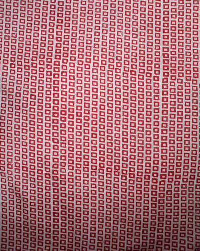 White And Red Abstract Design Tussar Silk Fabric