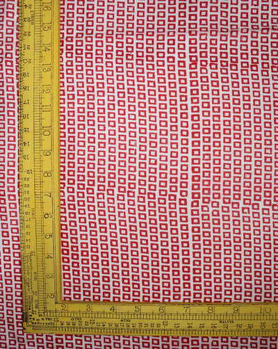 White And Red Abstract Design Tussar Silk Fabric