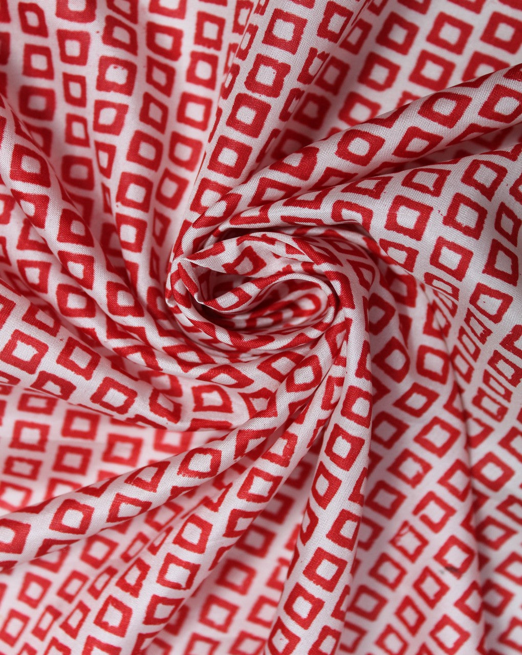 White And Red Abstract Design Tussar Silk Fabric