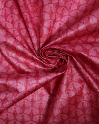 Red And Pink Abstract Design Tussar Silk Fabric