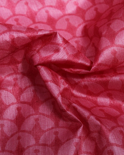 Red And Pink Abstract Design Tussar Silk Fabric