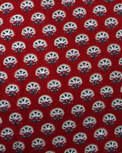 Red And Multicolor Floral Print Rayon Fabric