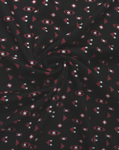 Red And Black Abstract Print Rayon Fabric