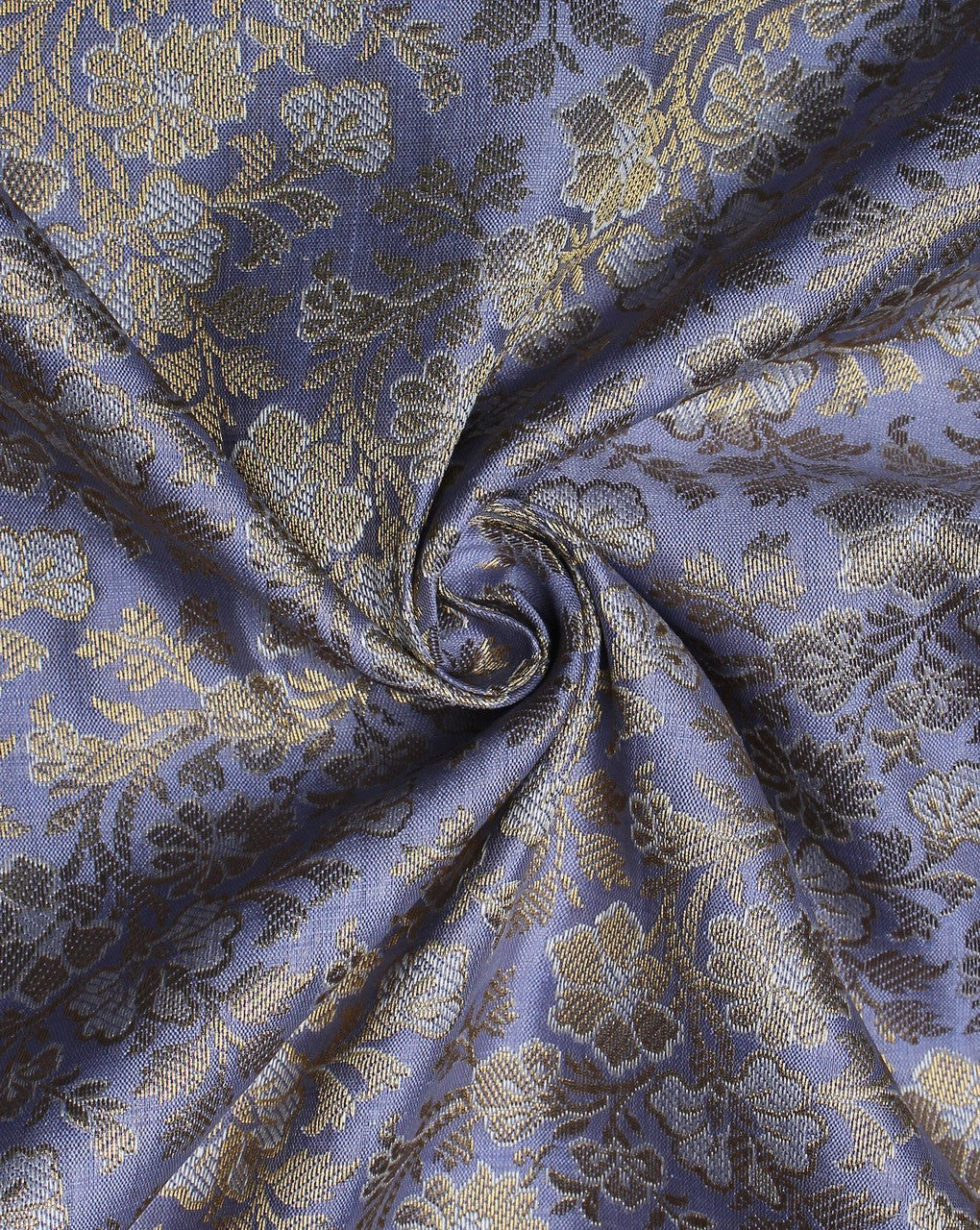 Light Purple And Golden Floral Design Polyester Brocade Fabric