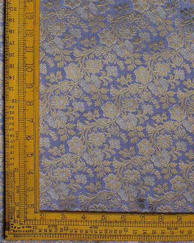 Light Purple And Golden Floral Design Polyester Brocade Fabric