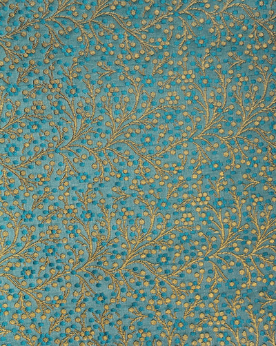 Sky Blue And Golden Paisley Design Polyester Brocade Fabric