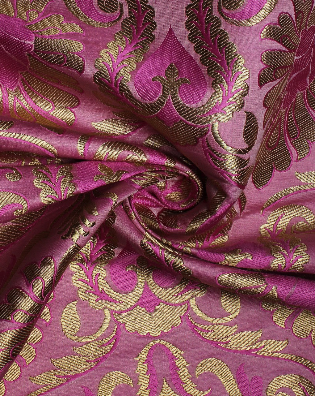 Light Pink And Golden Floral Design Polyester Brocade Fabric