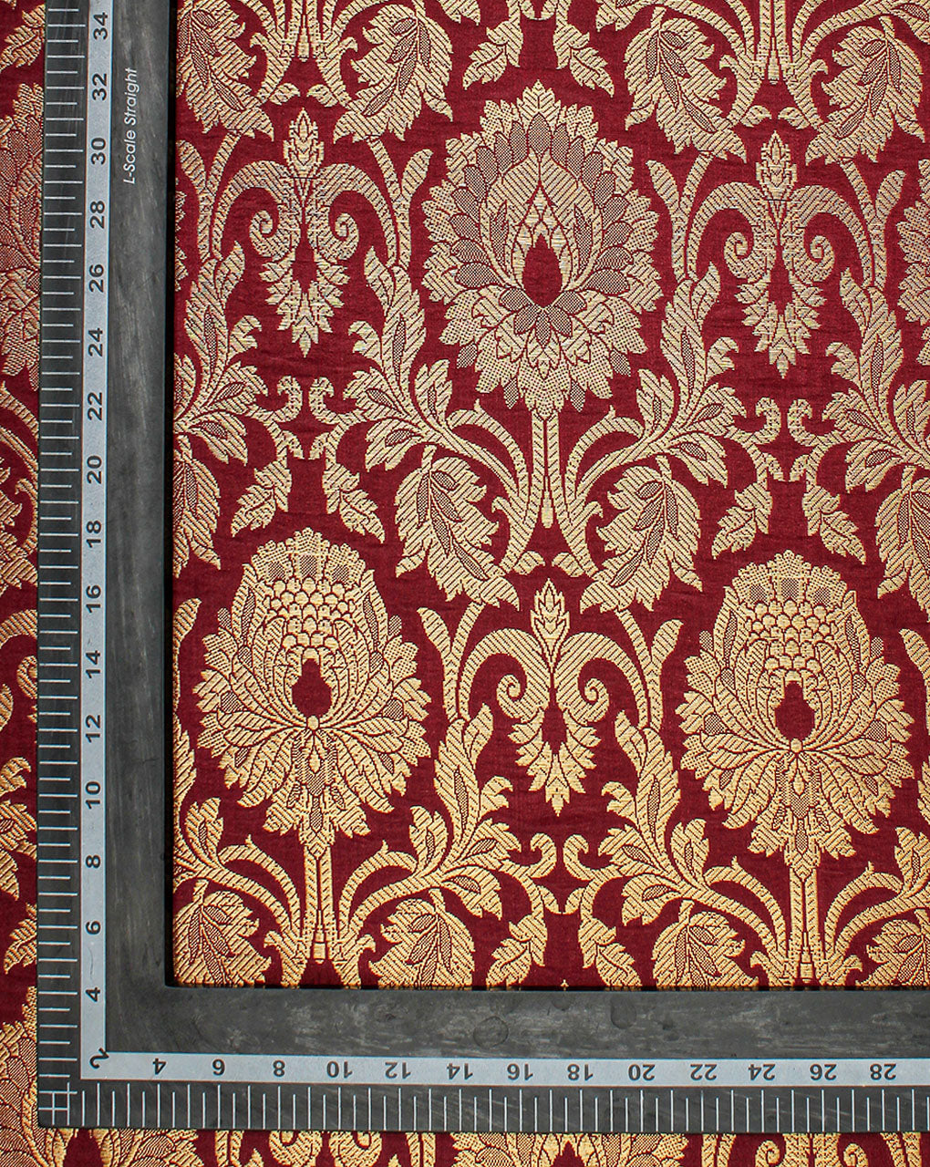 Maroon And Golden Floral Design Polyester Brocade Fabric