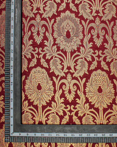 Maroon And Golden Floral Design Polyester Brocade Fabric