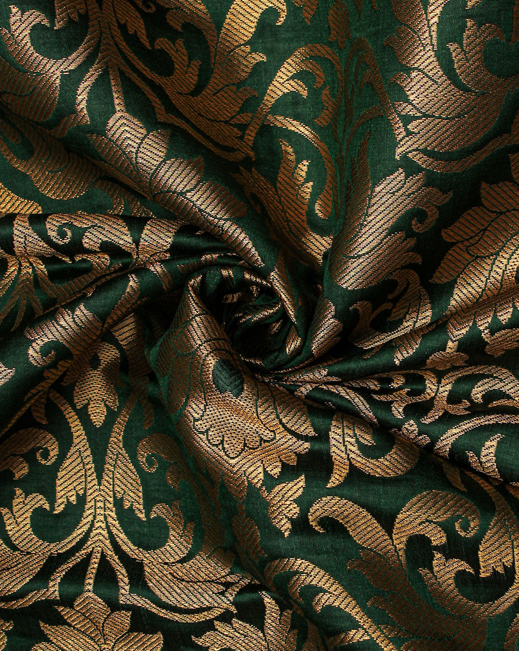 Green And Golden Floral Design Polyester Brocade Fabric