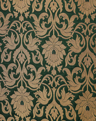 Green And Golden Floral Design Polyester Brocade Fabric