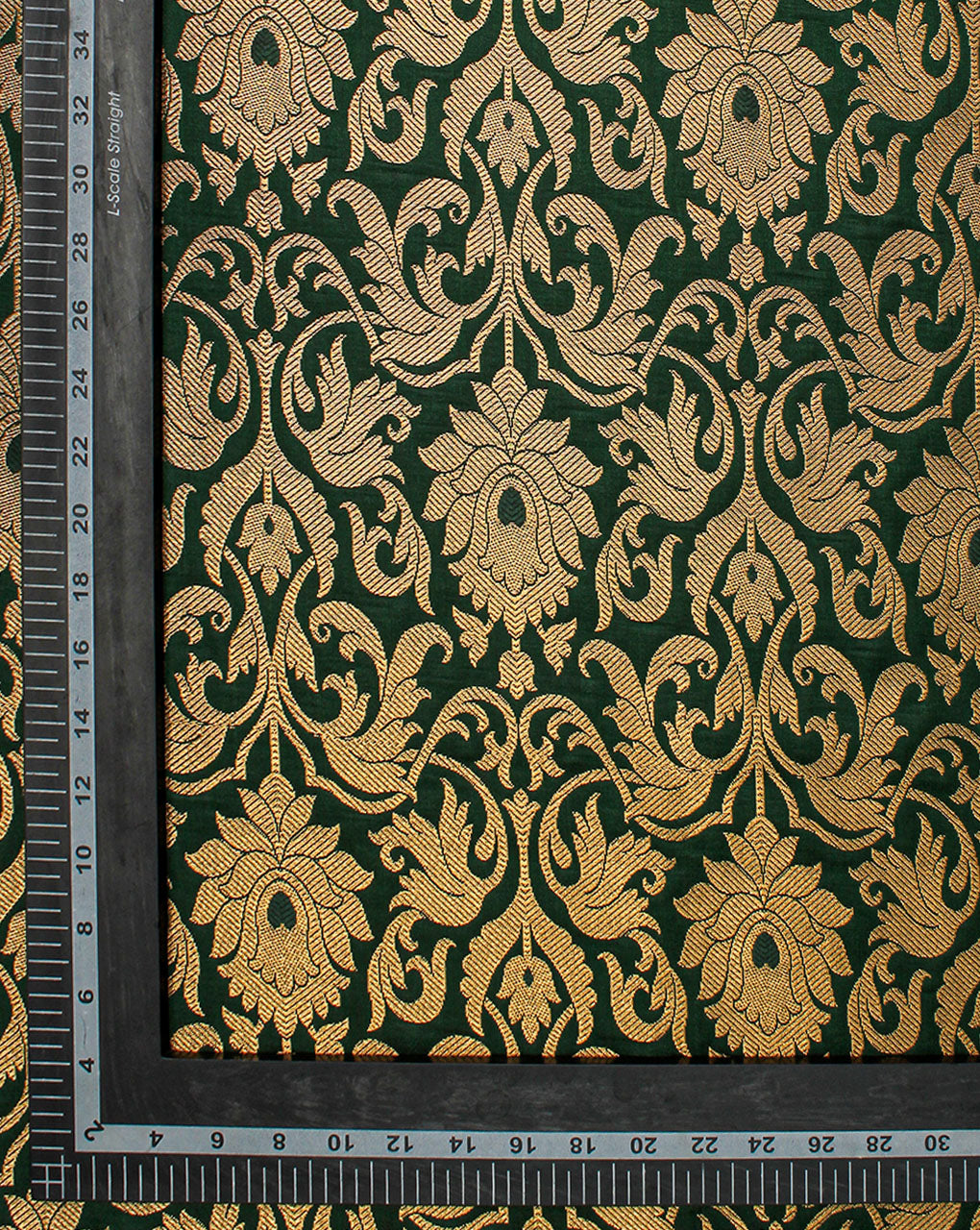 Green And Golden Floral Design Polyester Brocade Fabric