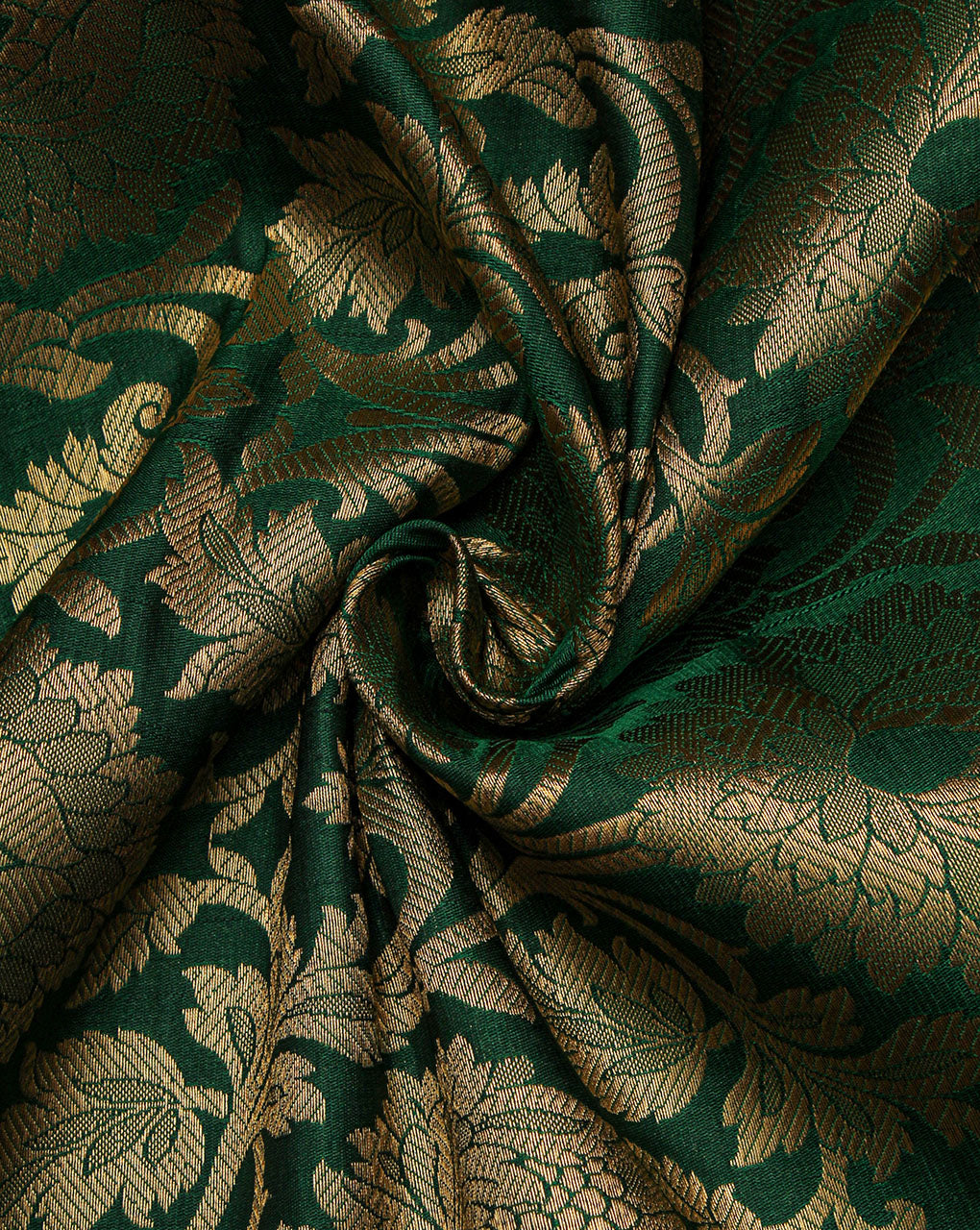 Green And Golden Floral Design Polyester Brocade Fabric