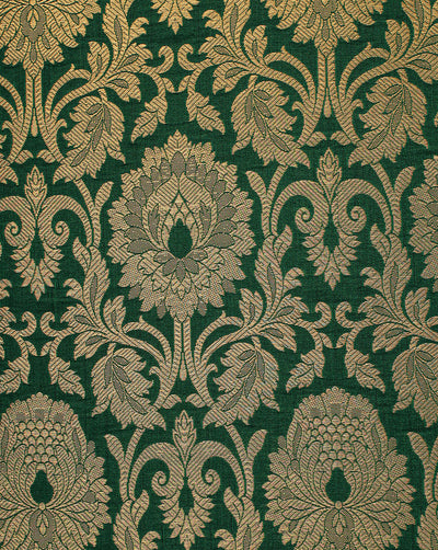 Green And Golden Floral Design Polyester Brocade Fabric