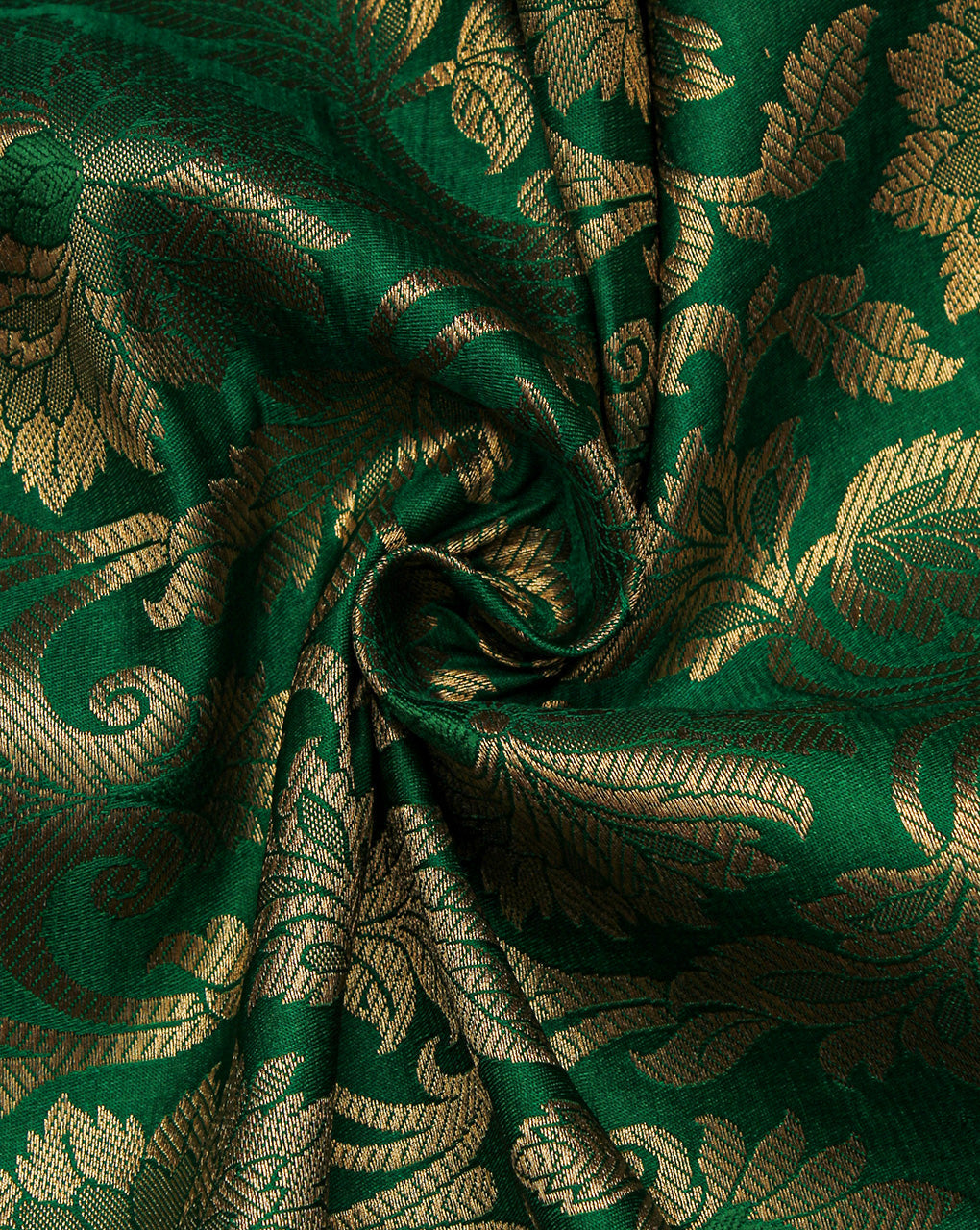 Green And Golden Floral Design Polyester Brocade Fabric