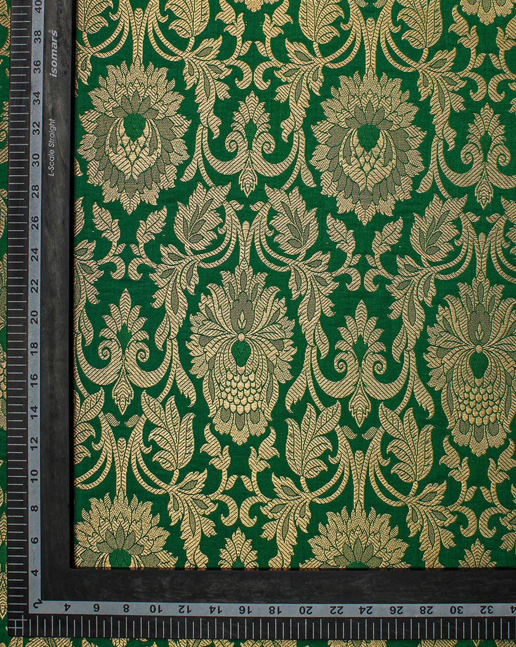 Green And Golden Floral Design Polyester Brocade Fabric