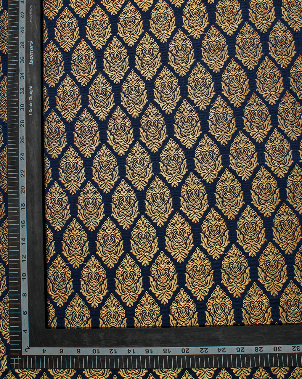 Royal Blue And Golden Floral Design Polyester Brocade Fabric