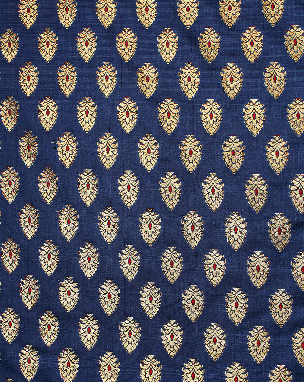 Royal Blue And Golden Floral Design Polyester Brocade Fabric