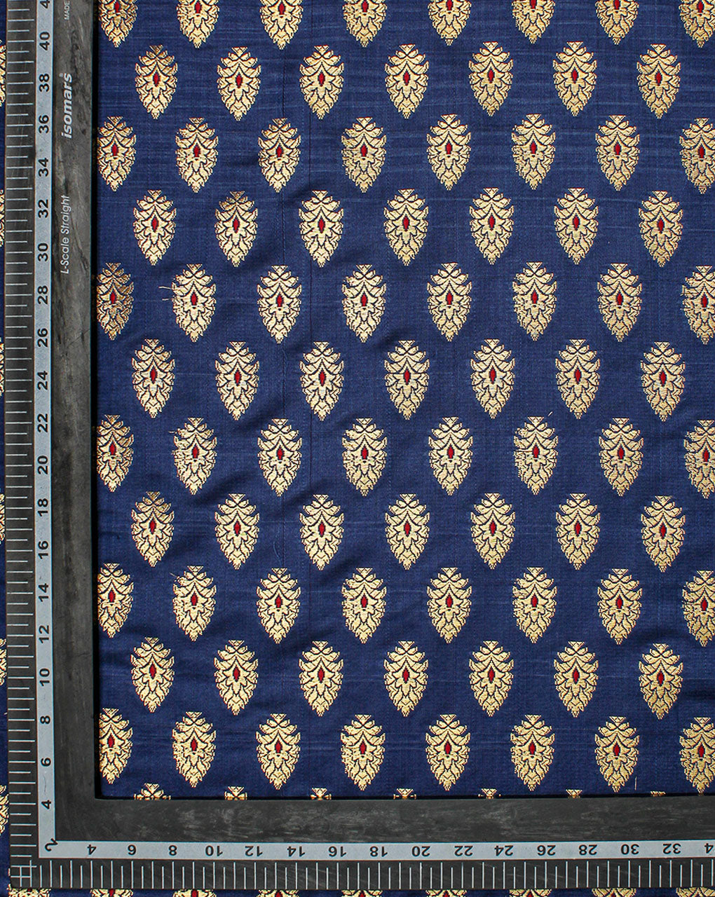 Royal Blue And Golden Floral Design Polyester Brocade Fabric