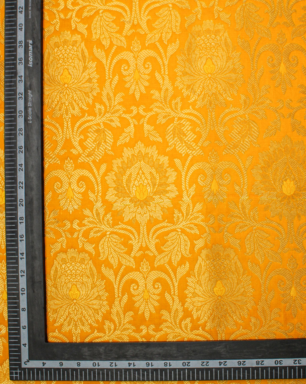 Yellow And Golden Floral Design Polyester Brocade Fabric