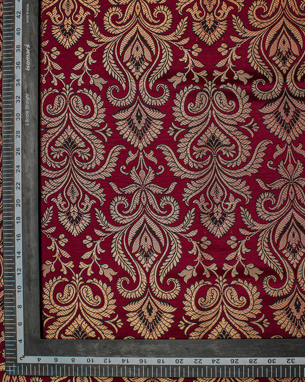 Dark Pink And Golden Floral Design Polyester Brocade Fabric