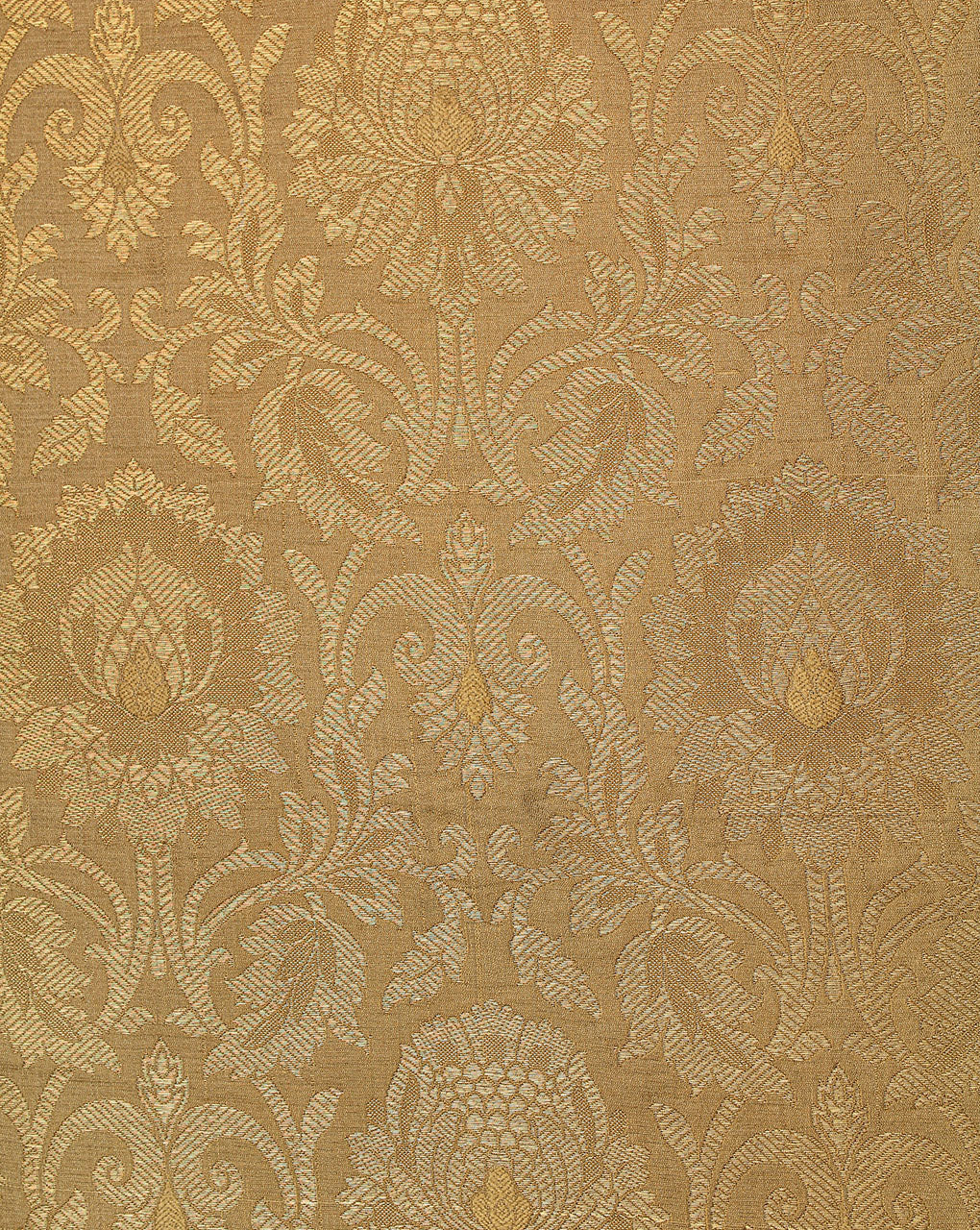 Cream And Golden Floral Design Polyester Brocade Fabric