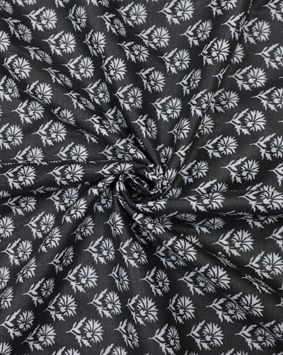 BLACK & WHITE FLORAL DESIGN PRINTED POLYESTER SPUN FABRIC